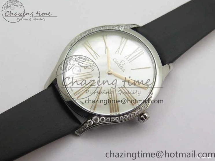 0116 StreetReady Ladies’ De Ville Trésor Diamond SS 3AF 1:1 Best Edition White MOP Dial RG Markers On Black Fabric strap Swiss Quartz 7884